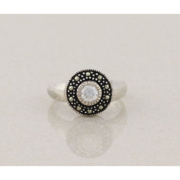 Sterling Silver Cubic Zirconia and Marcasite Ring Size 9 - Picture 1 of 7